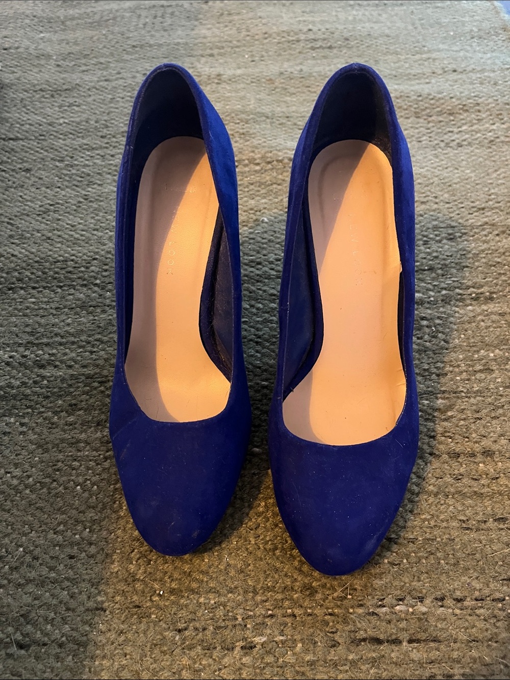 New Look Royal Blue Faux Suede Platform Block Heel Pumps EU 38